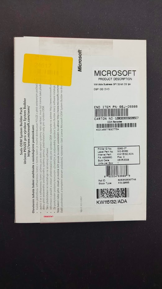 Windows Vista Business (Pro) česká DVD licence (nová)