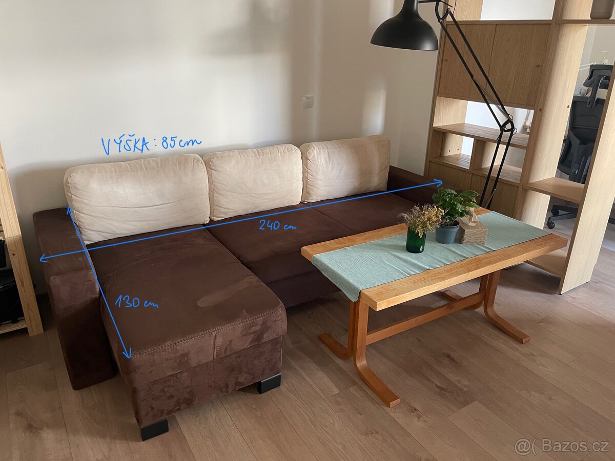 Rozkládací rohová sedačka hnědá 240×130 cm