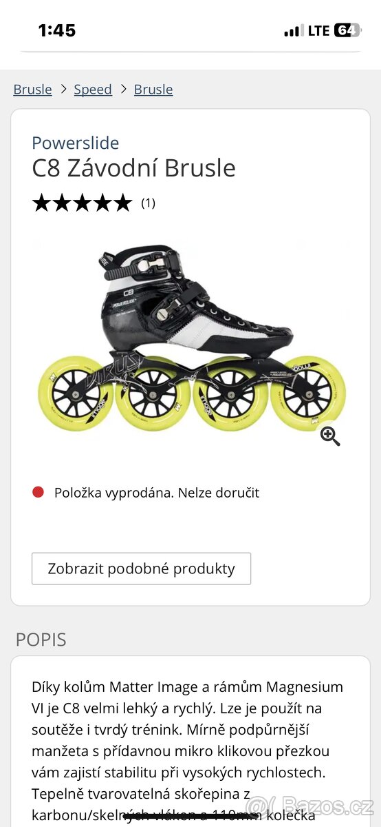Prodám in line brusle Powerslide C8 skate 110 kolecka temer