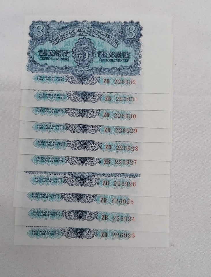 3koruny Československé 1953, 1961 UNC