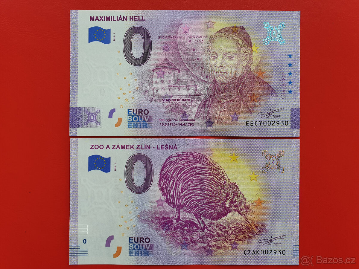 0 Euro bankovka HELL + ZOO A ZÁMEK ZLÍN, stejná čísla