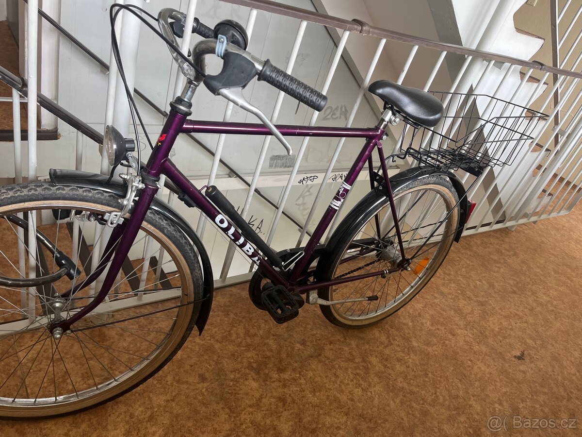 🟣 Městské jízdní kolo OLIBA – retro styl, s košíkem