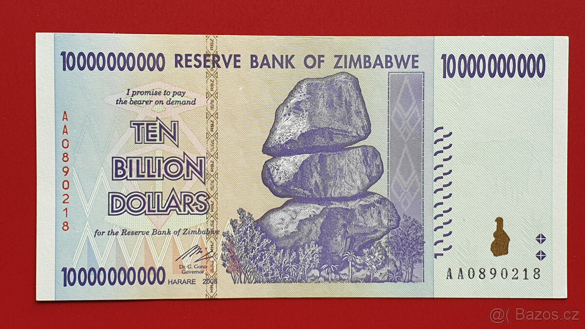 Bankovka ZIMBABWE 10 miliard/billion Dolar rok 2008 UNC