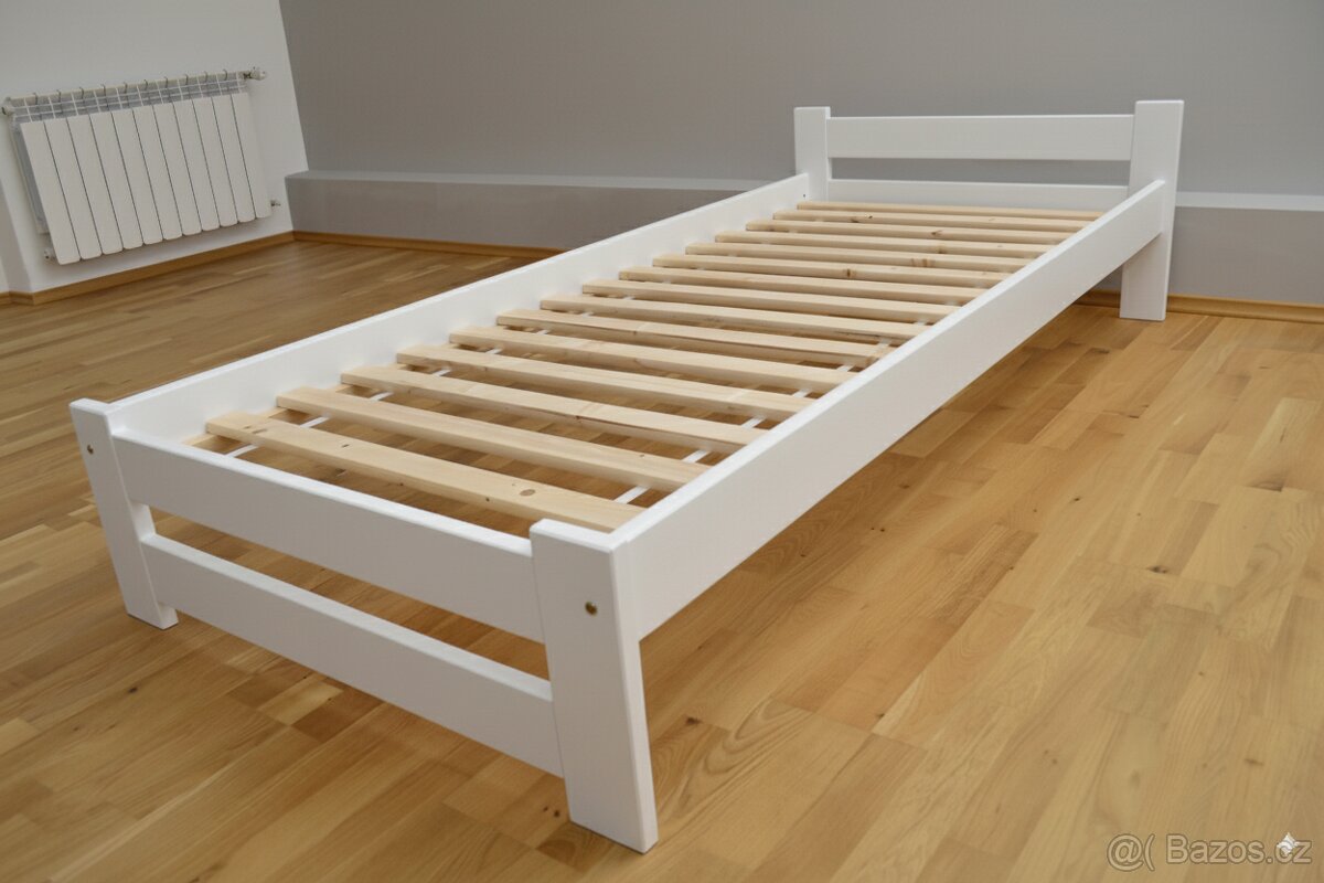 Nová postel borovice bílá 90x200 cm masiv + rošt