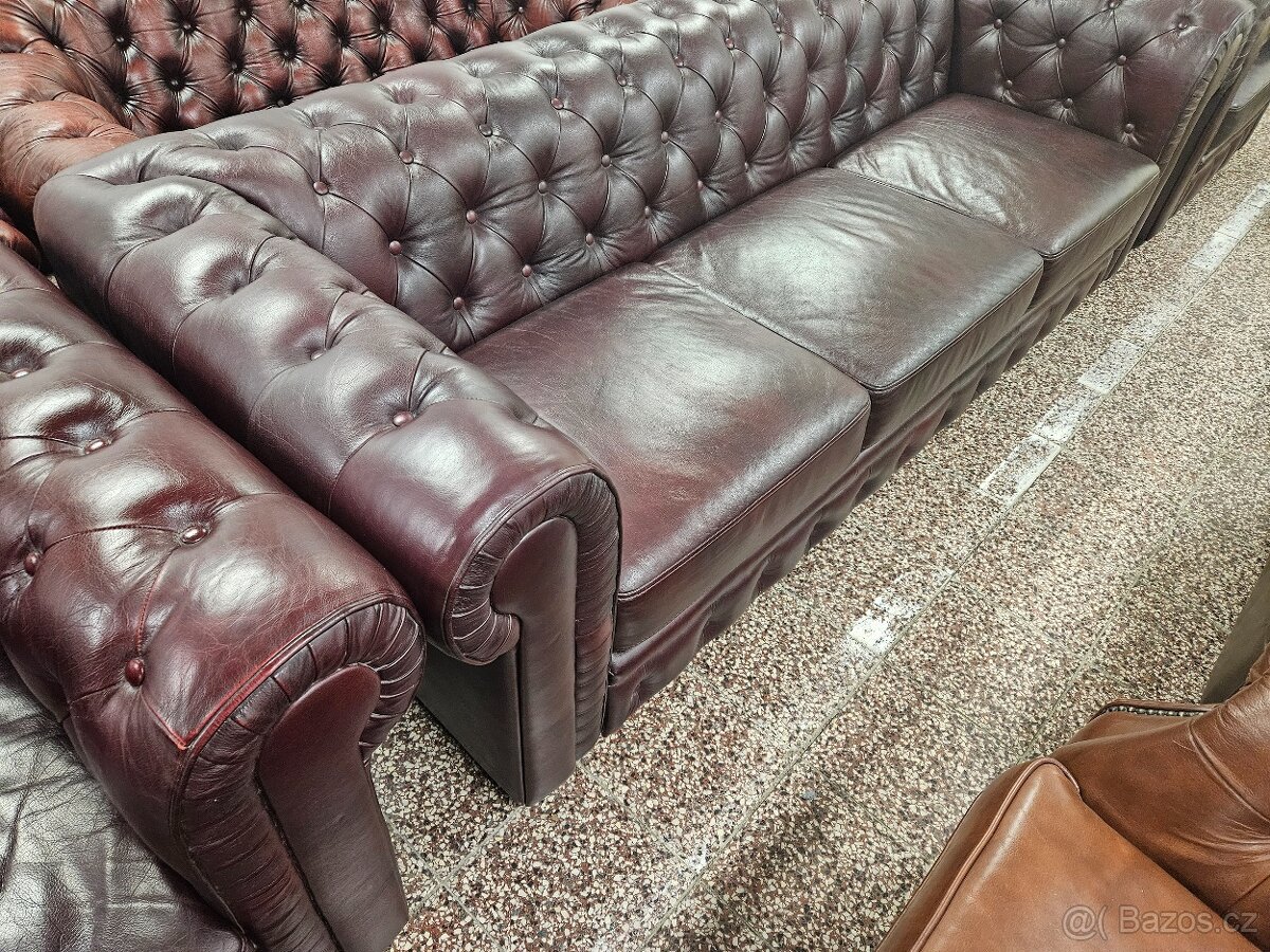 CHESTERFIELD KOŽENÁ,NEROZŤAHOVACIA 3+1+1