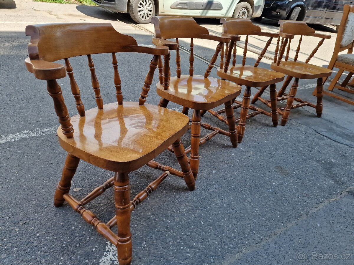 4x Selské Židle Komplet Dřevo 43x46 výška 45 cm