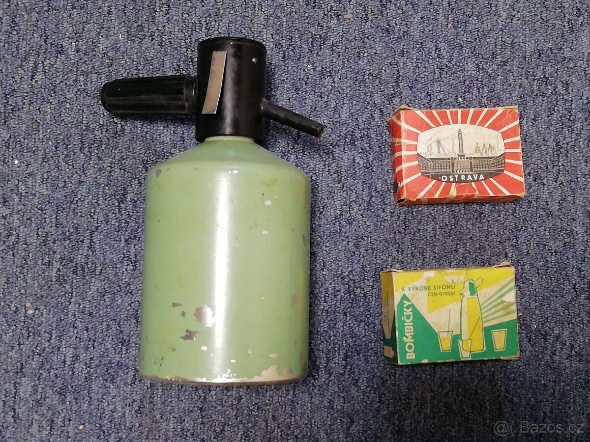 Retro hliníková sifonová láhev + sifonové bombičky
