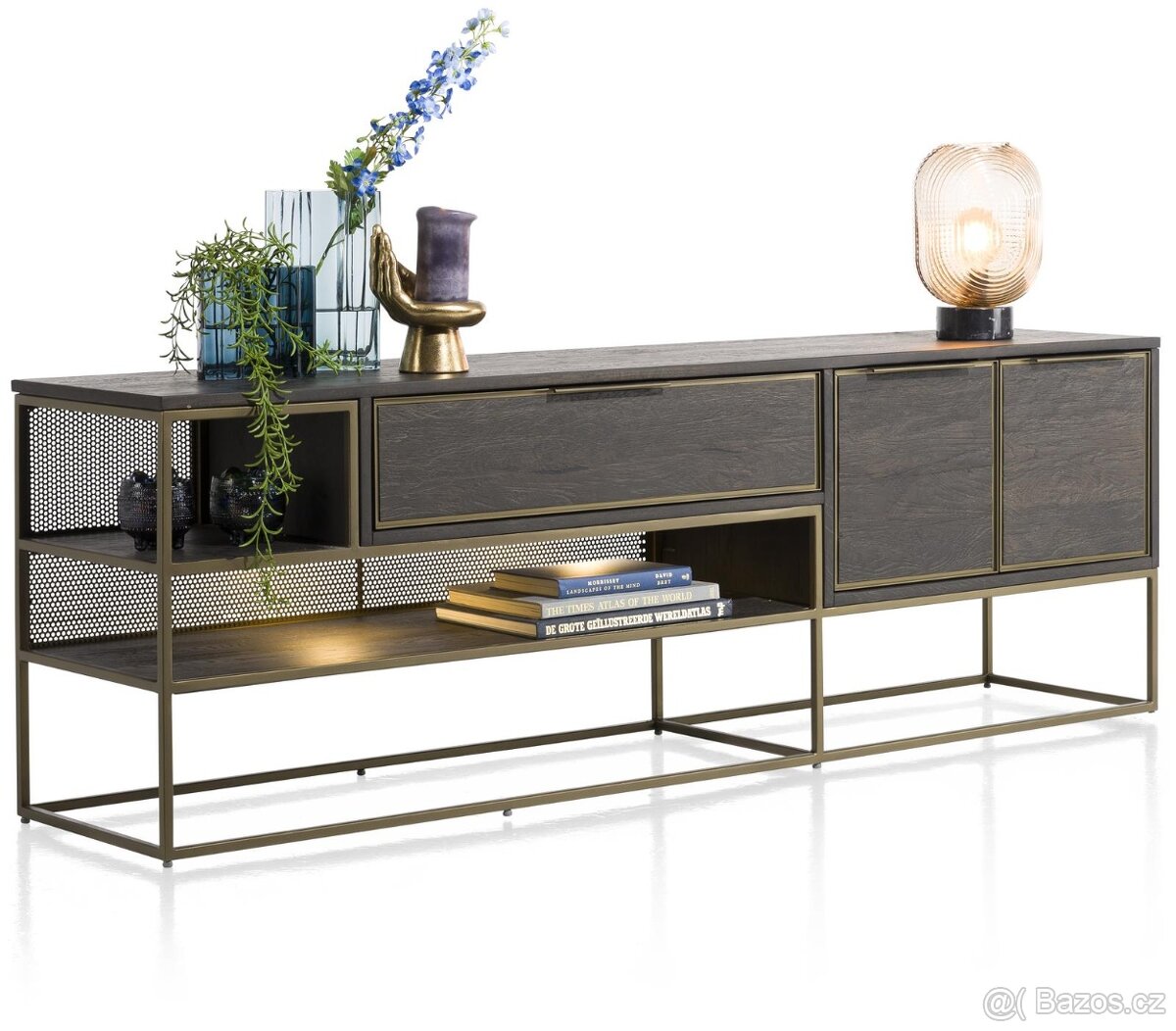 Industriální TV komoda City - antracit a kov