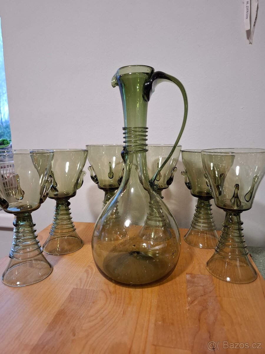 Lesní sklo - karafa a 6 sklenic