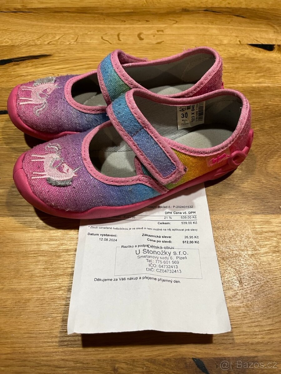 Dívčí baleríny Befado, duhové jednorožec vel. 30