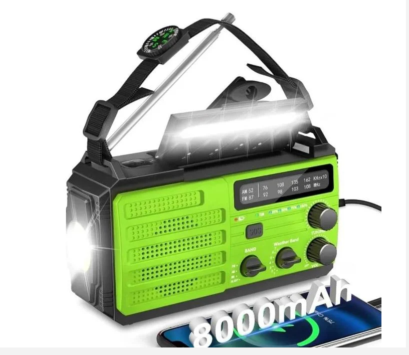 Solární a Natahovací nouzové rádio / 8000mAh /SOS / powerban