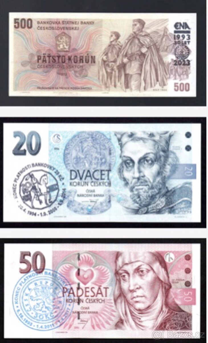 RRR Bankovky Vzacne Razitko ukonceni platnost bankovek