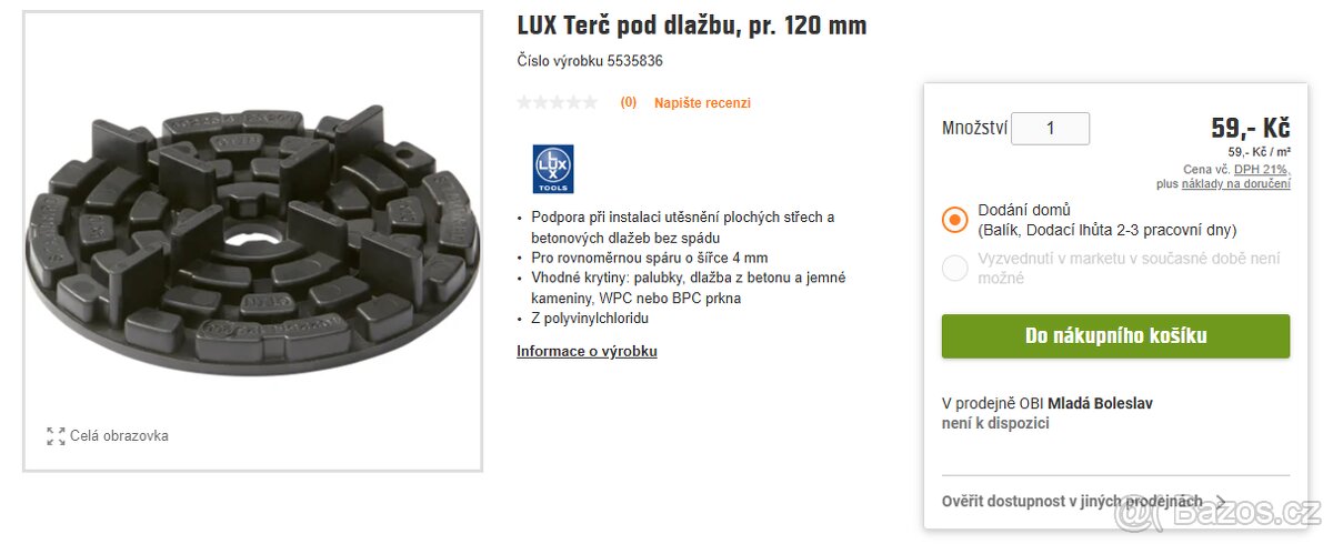 LUX Terč pod dlažbu, pr. 120 mm