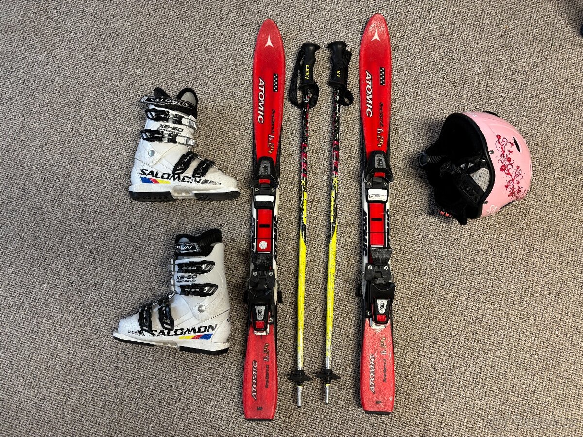 Dětské lyže Atomic 100cm, hůlky 90, boty vel.35/36, helma