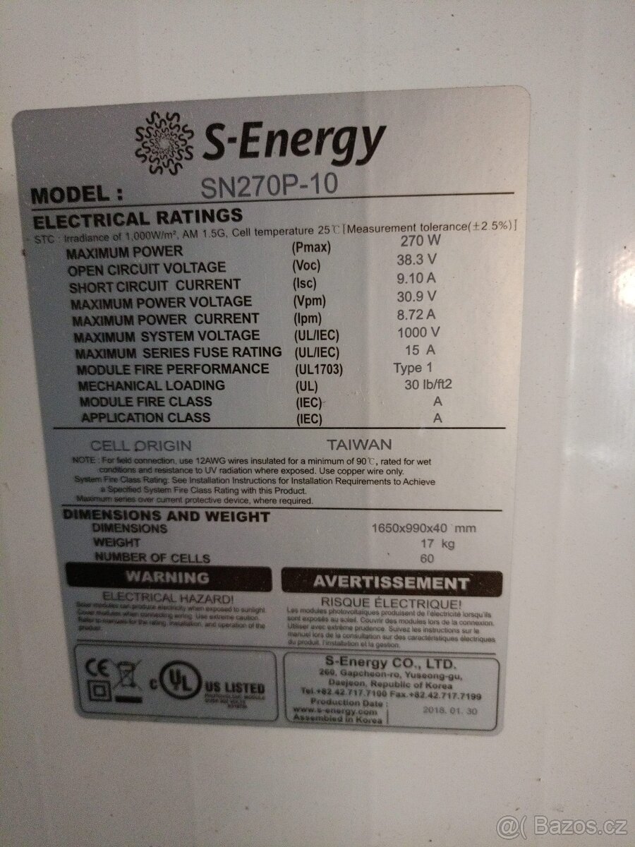 fotovoltaické panely 270W a inventer Green Boost 3000