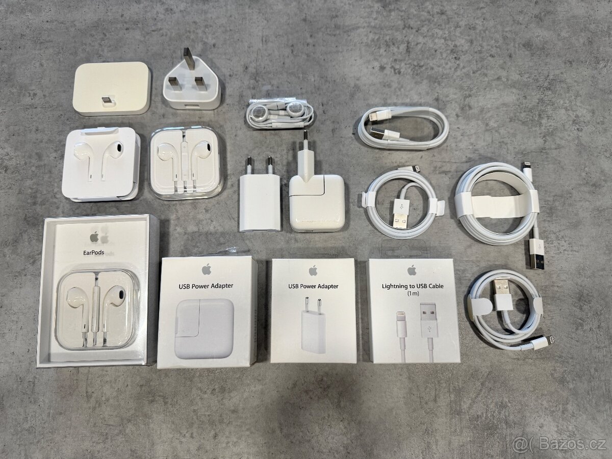 Originální Apple adaptér, kabel, sluchátka a další