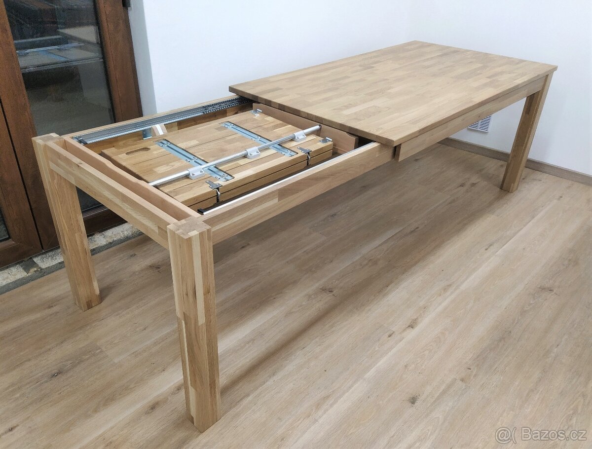 Nový rozkládací stůl bělený dub masiv 90x180+70 cm