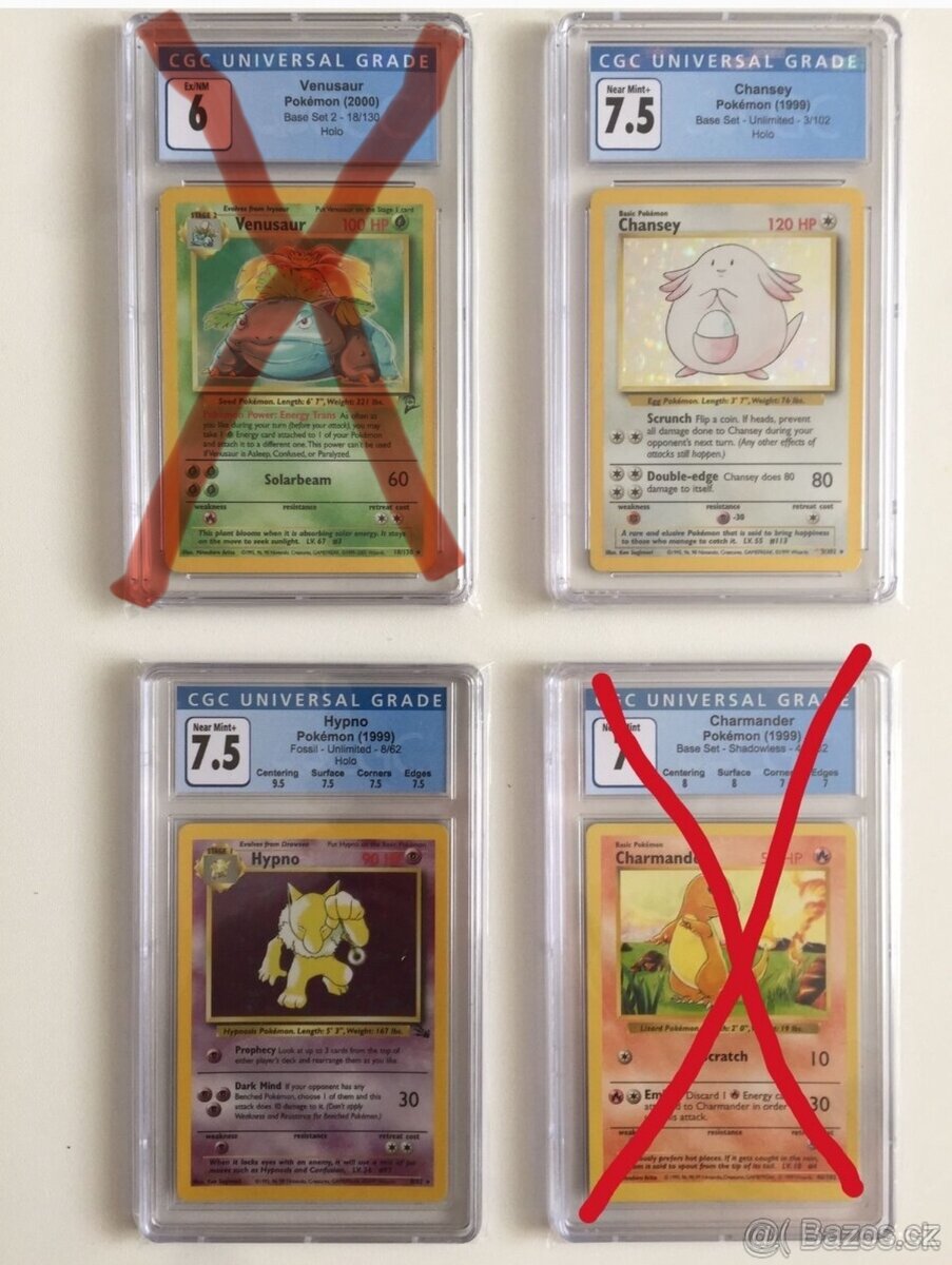 Pokemon karty Venusaur, Chansey, Hypno, Charmander