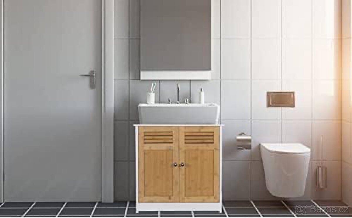 Skříňka pod umyvadlo – bambus a bílá