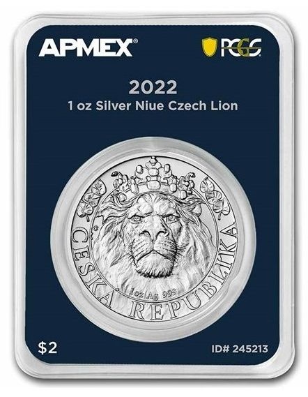 Stříbrná mince 1 oz Český lev 2022 s certifikací PCGS