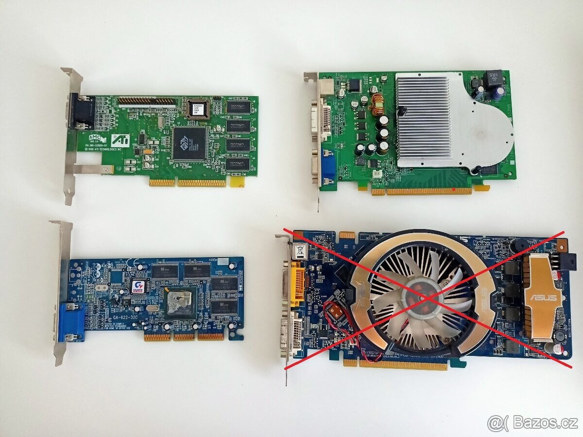 Staré retro grafické karty AGP, PCI, PCIe
