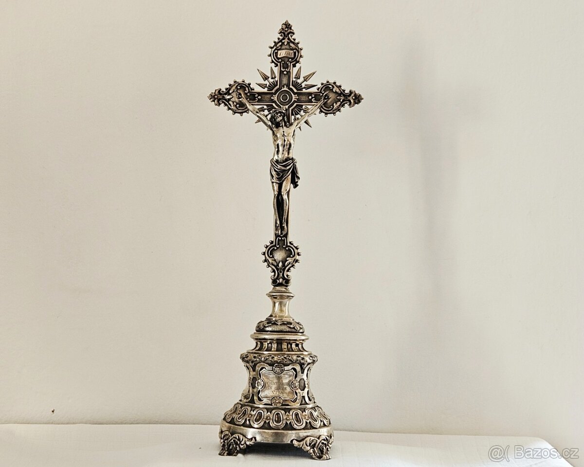 TOP Ag stříbro krucifix lotový punc rok 1858