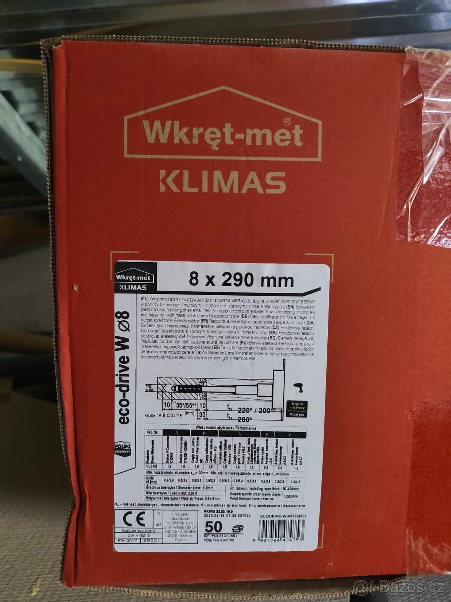 Fasádní hmoždinka do minerální vaty 100 ks