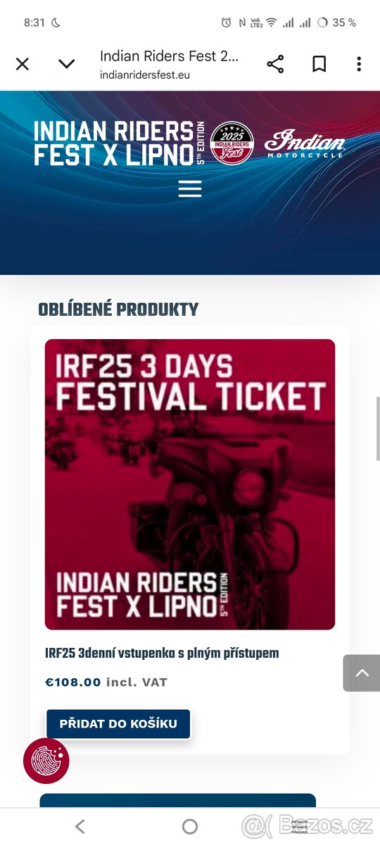 Už pouze 1 vstupenka na INDIAN RIDERS FEST X Lipno