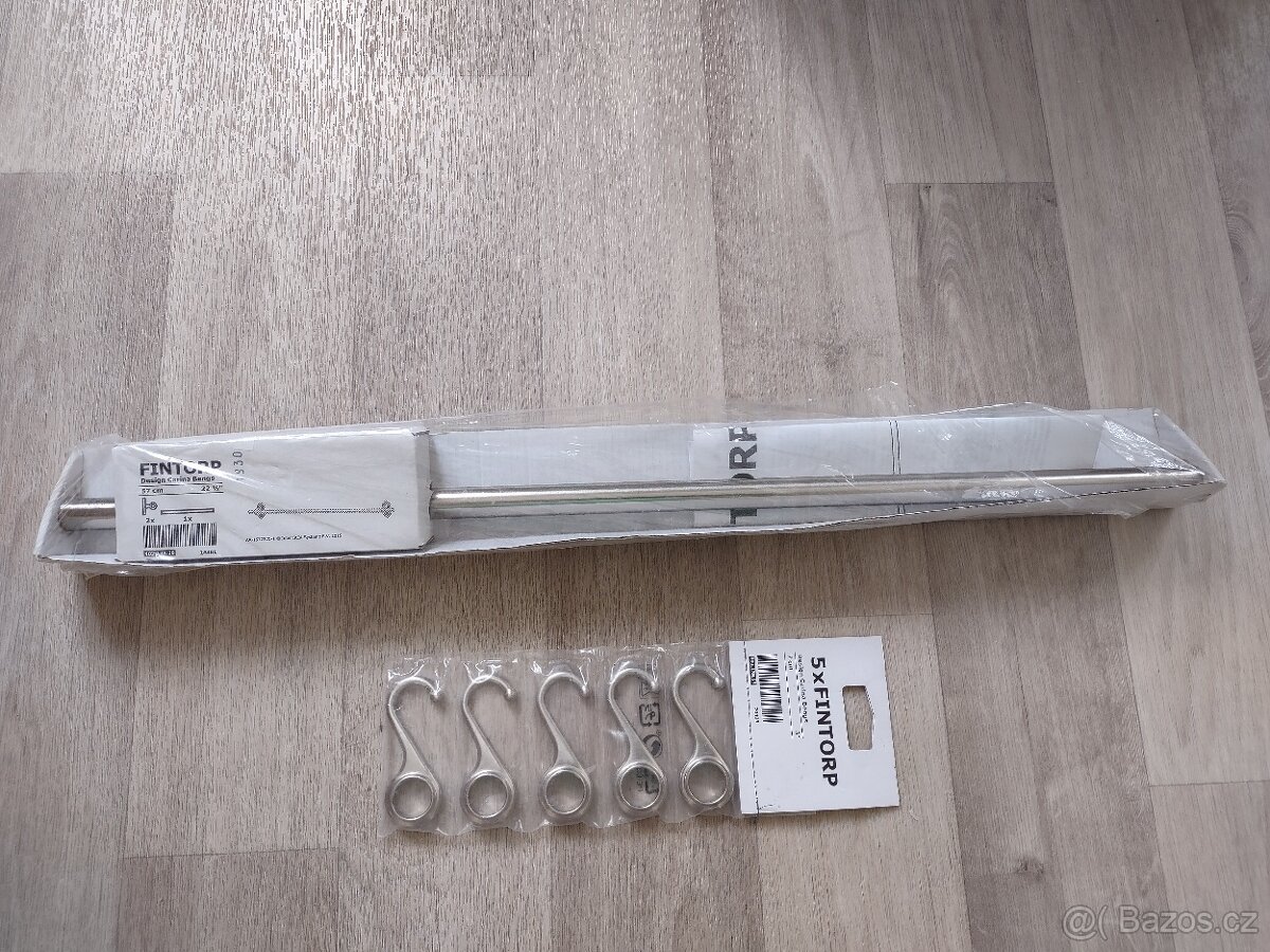 IKEA tyč FINTORP poniklovaná s háčky, 57 cm