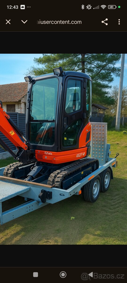 pujcovna-pronajem minibagru Kubota 2.4 tuny 3+ příslušen