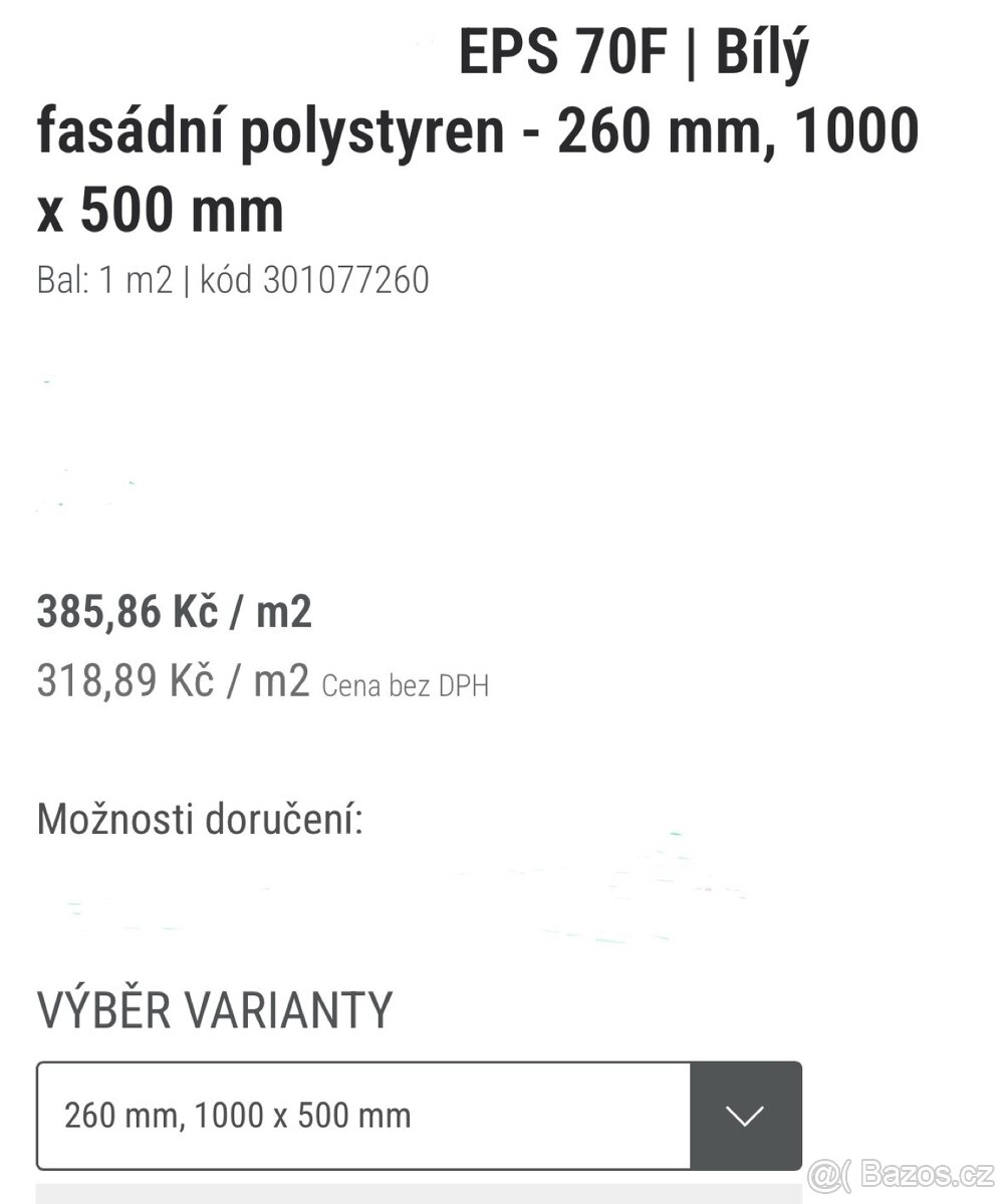 Prodám 44m2 EPS 70F síla 260mm 299,-Kč/m2