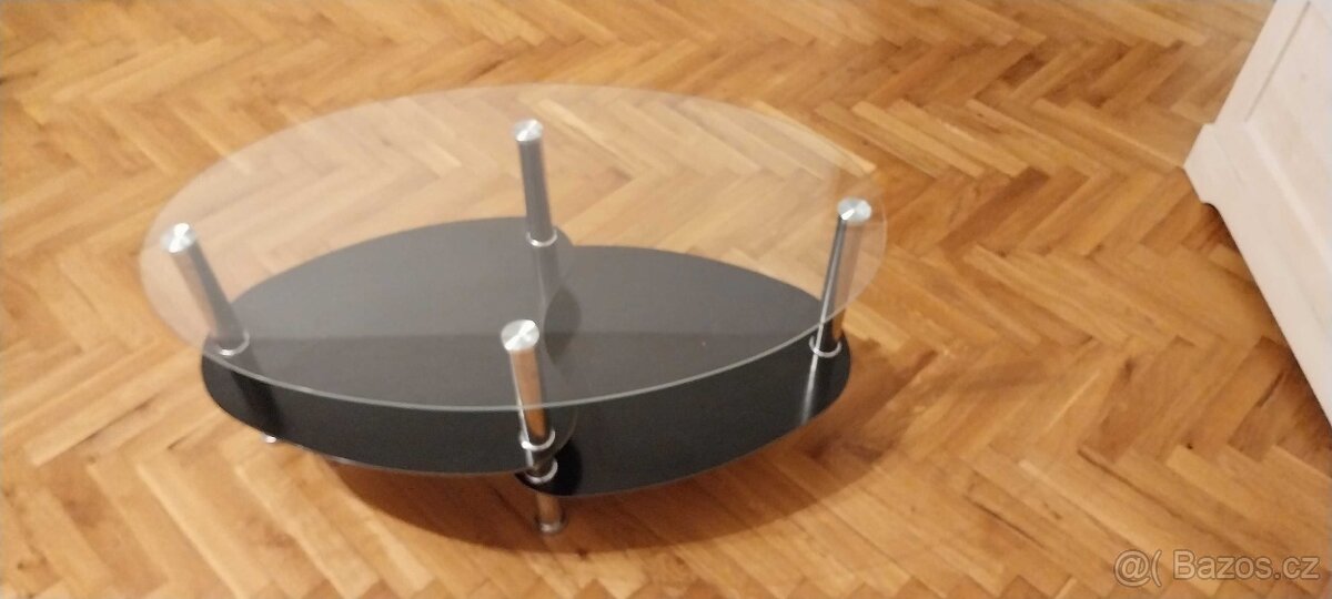 konferenční stolek sklo/kov oválný, cena k jednání