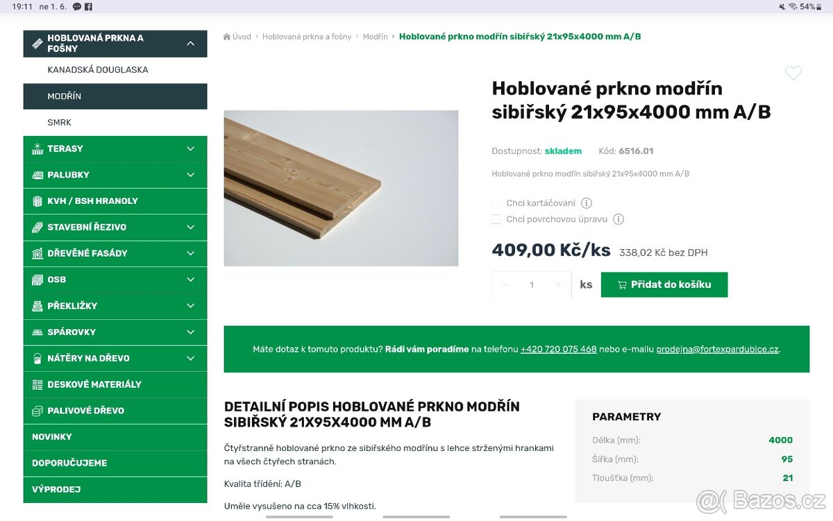 Hoblované prkno modřín sibiřský
