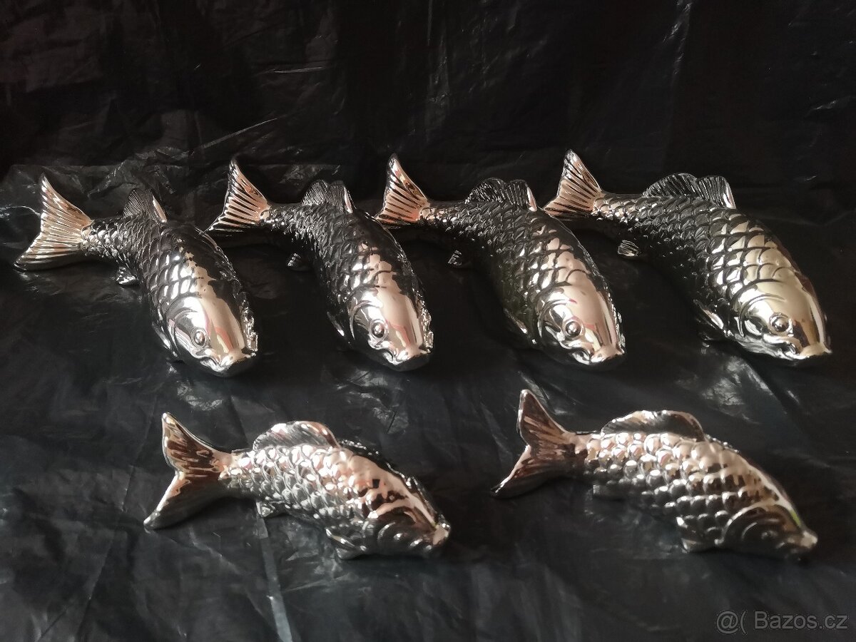 Porcelánový kapr, stříbrná dekorace, 2 velikosti