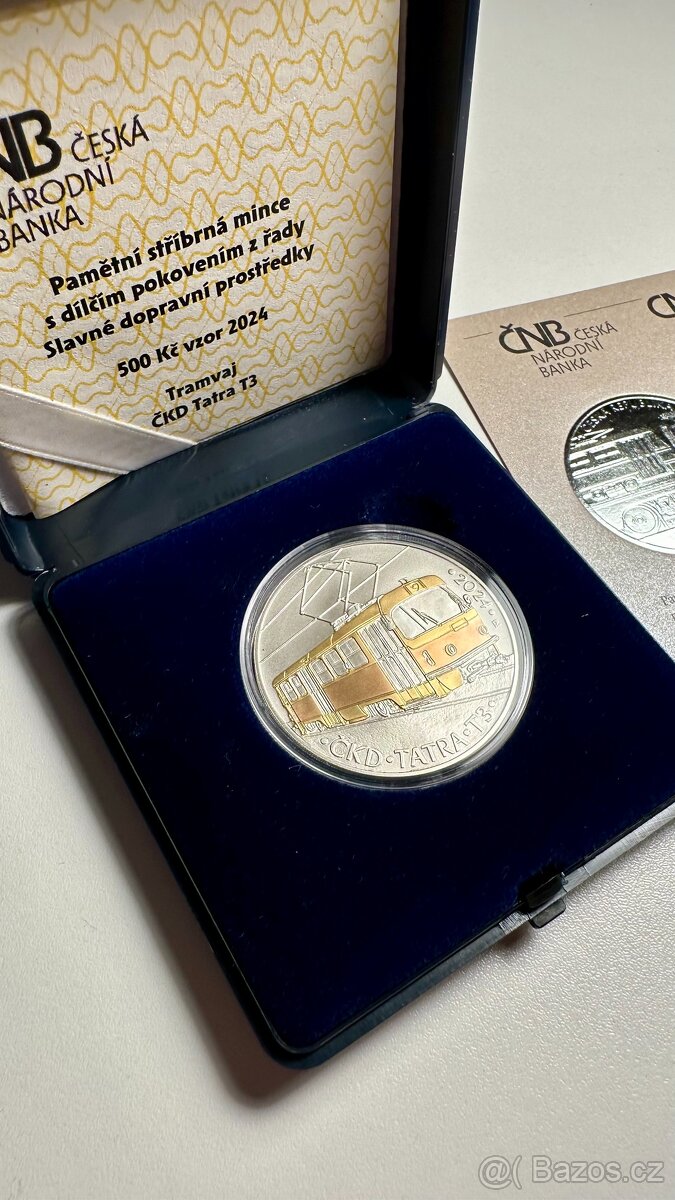 Stříbrná mince 500 Kč Tramvaj ČKD Tatra T3 BK