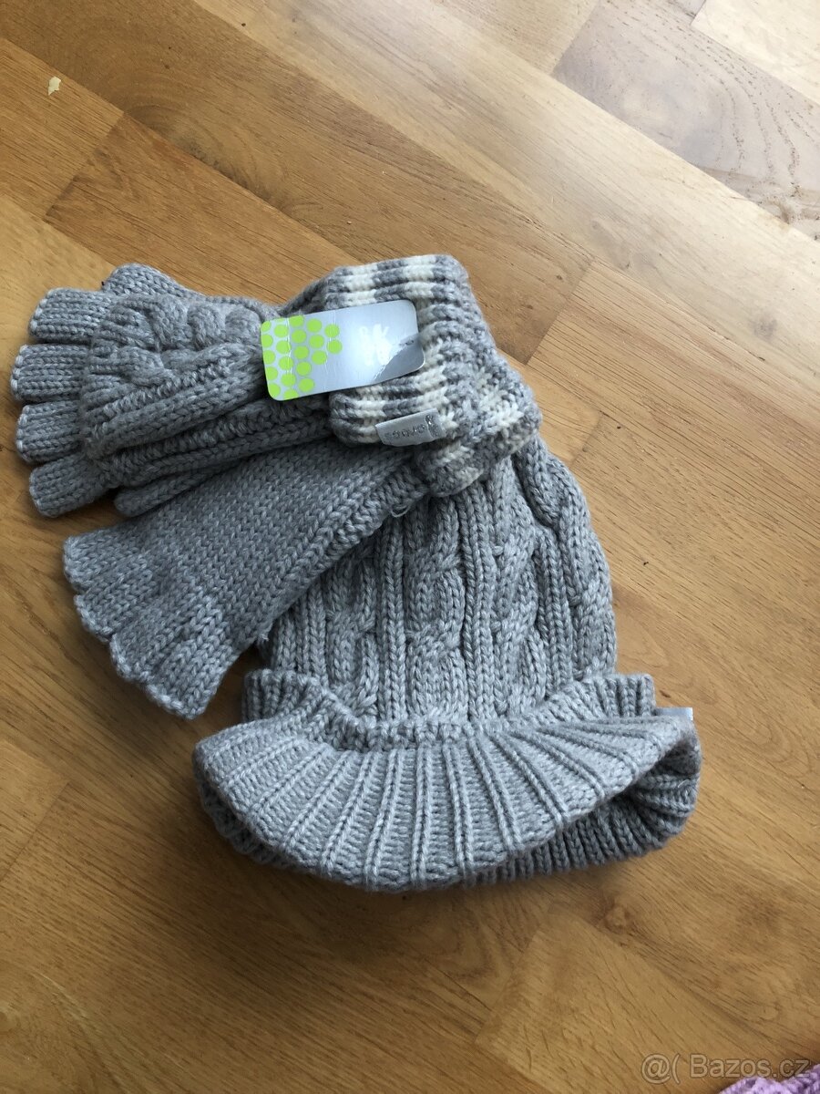 Set čepice a rukavic CROCS - černá, šedá, růžová