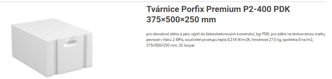 porobetonové tvárnice Porfix Premium tl. 375 mm