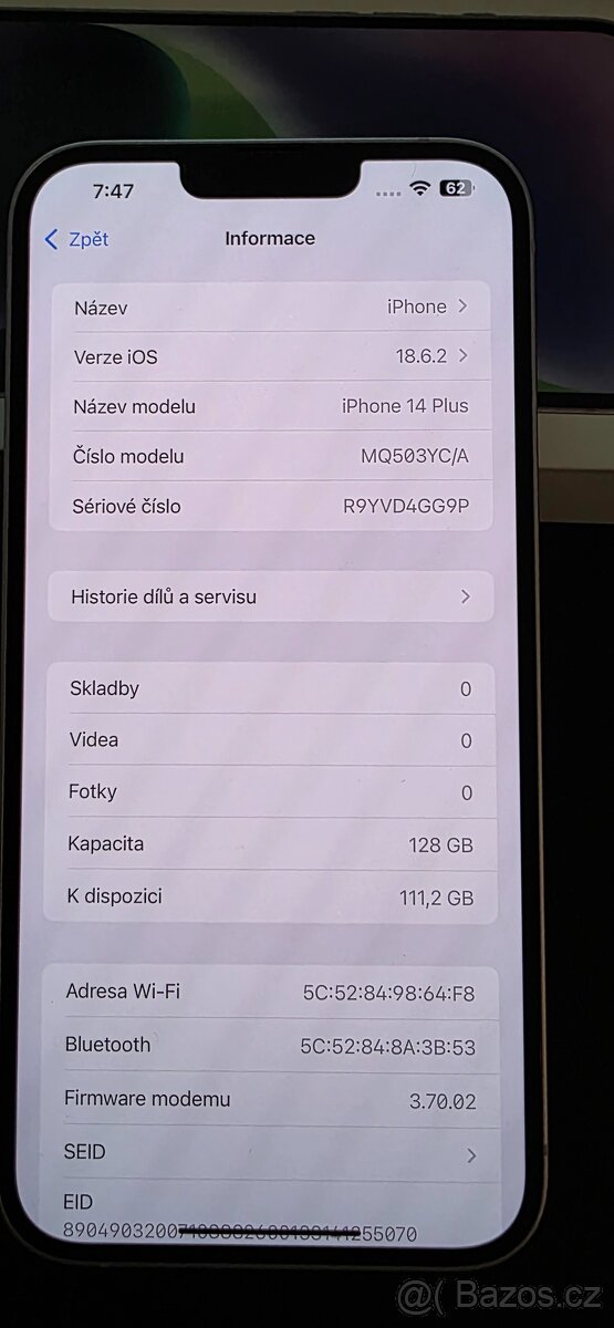 Apple iPhone 14 Plus 128GB fialový nová baterie kondice 100%