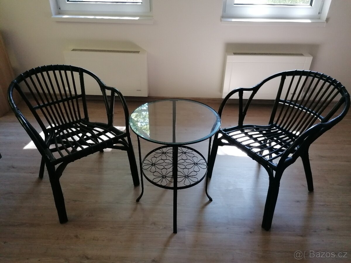 2x ZÁNOVNÍ ratanové KŘESLO + kovový STOLEK - Ikea