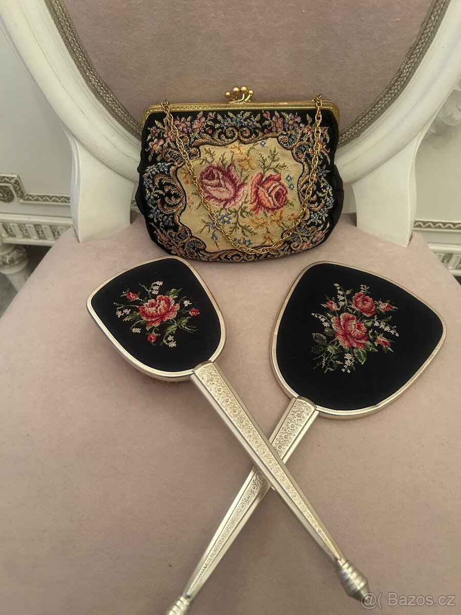 Gobelínová souprava zrcátko,kartáč a kabelka