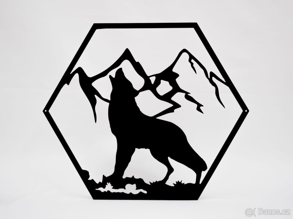Kovový obraz - vlk (hexagon)