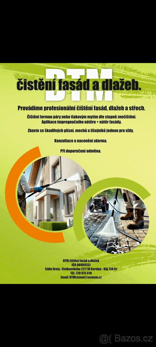 Čištění fasád, střech, dlažeb