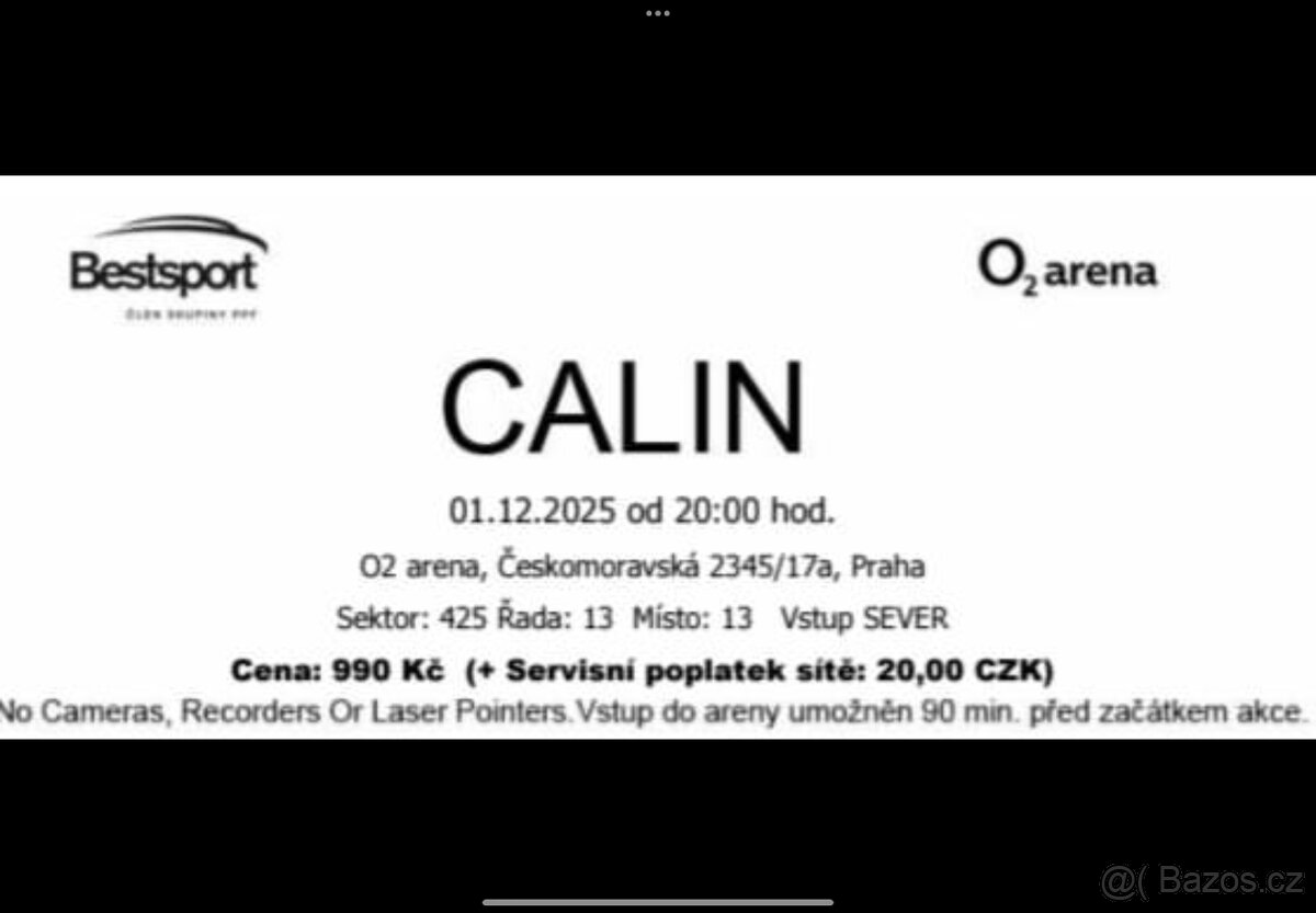 Lístek Calin O2 arena 1.12.