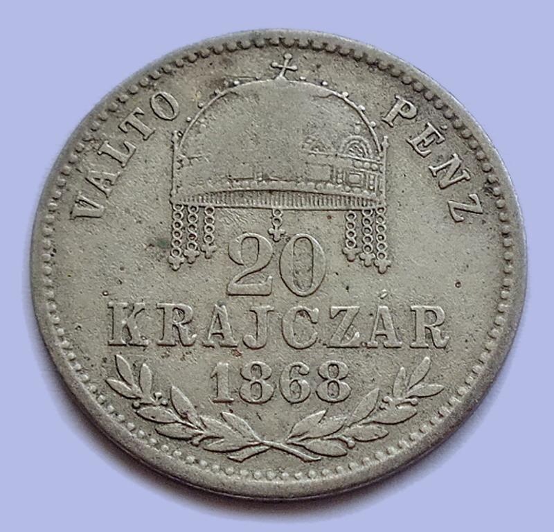 František Josef I.,20 krejcar 1868 KB,originál, velmi vzácný