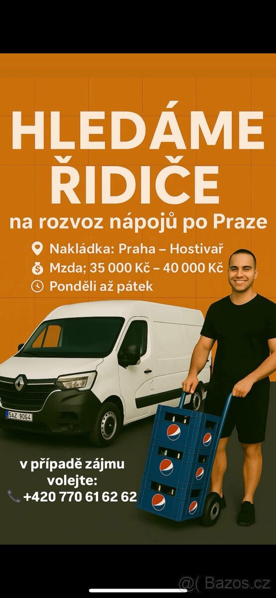Hledáme řidiče sk. B na rozvoz nápojů