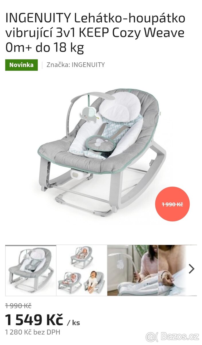 INGENUITY Lehátko-houpátko vibrující 3v1 KEEP Cozy Weave 0m+