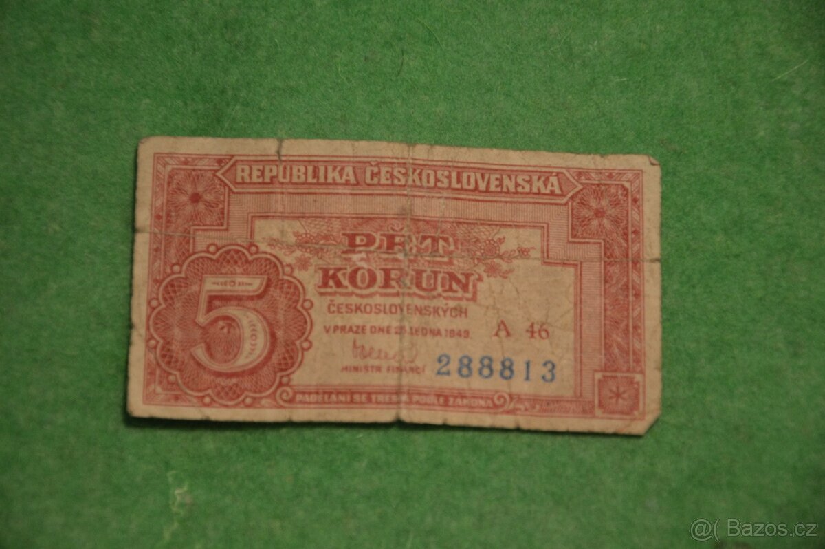 Stará bankovka 5 korun Československých