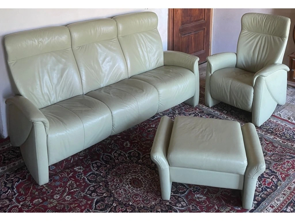 Luxusní moderní kožená sedací souprava 3+1 + taburet,2706