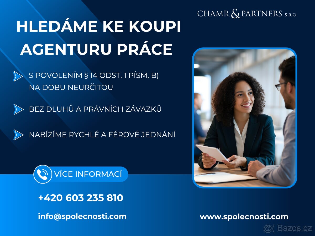 Koupíme agenturu práce s B na neomezeně