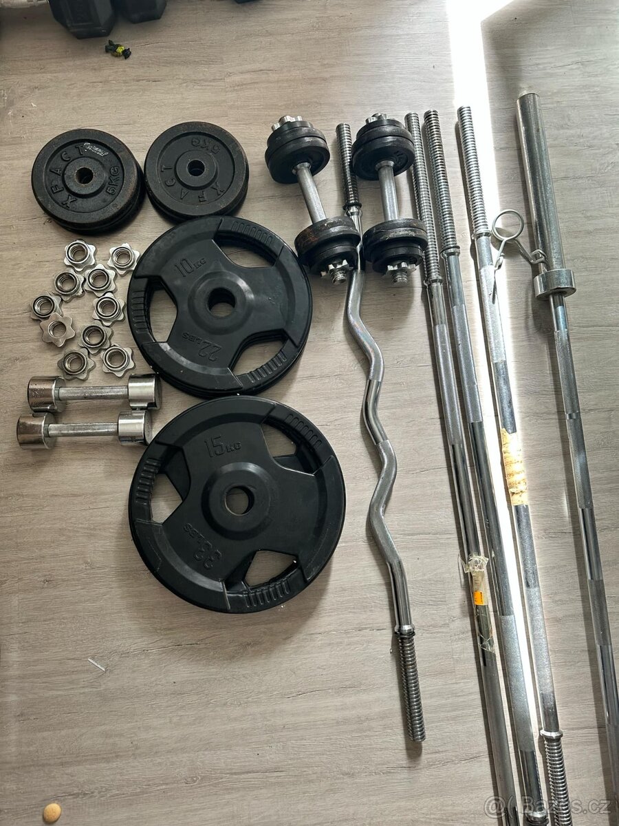 Činky, kotouče, osy na posilování